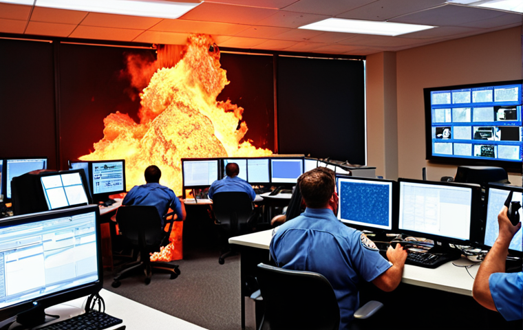 **Reactive IT Chaos:** A chaotic IT operations center during a major system crash. Screens are red with errors, alarms blare, and frantic IT staff are on "red-hot" phones, desperately trying to troubleshoot. The scene should convey panic, stress, and the immediate, overwhelming impact of unexpected downtime and data loss, illustrating a reactive "firefighting" approach to IT.