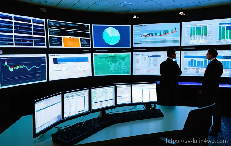 티어링 아키텍처의 성능 모니터링 도구 - **Prompt:** In a sleek, futuristic data center bathed in soft blue and green light, a sophisticated ...
