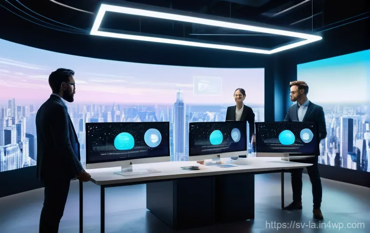 티어링 아키텍처 설계 시 필수 기술 스택 - **Prompt:** A modern, brightly lit open-plan office setting with a diverse team of developers, fully...