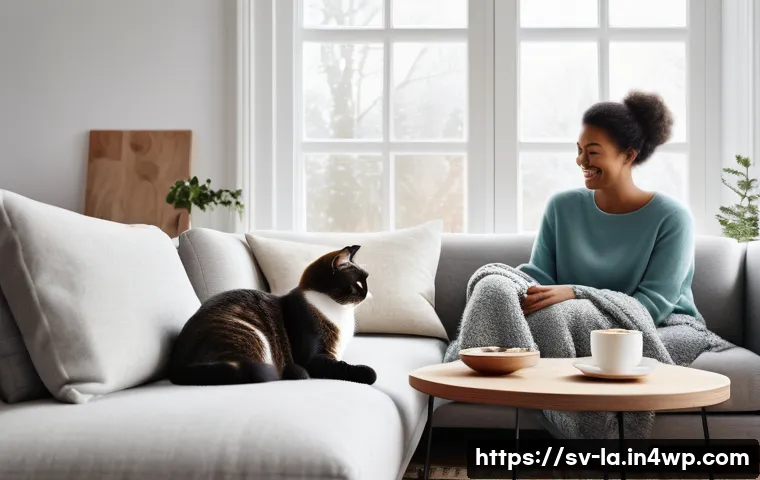 티어링 아키텍처의 실제 사례 분석 - **Prompt:** A cozy Scandinavian living room during a light snowfall, viewed from inside through a la...