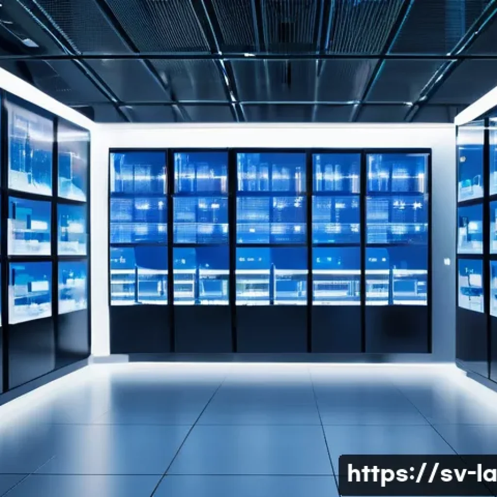티어링 아키텍처의 미래 전망과 예측 - A futuristic cloud computing data center interior, showcasing modular layered architecture in action...