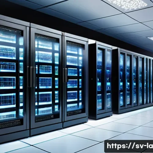 Home 33 티어링 아키텍처를 활용한 효율적인 리소스 관리 - A modern, sleek data center interior illustrating a tiered resource management
