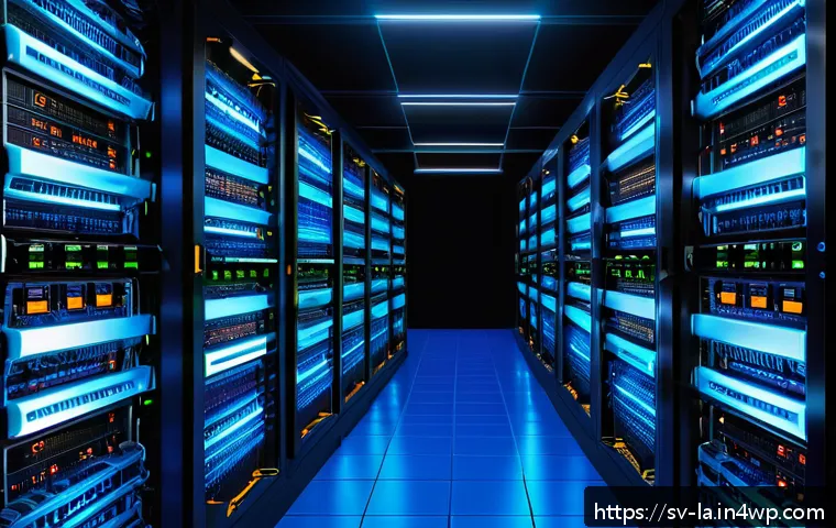 티어링 아키텍처에서 성능 최적화를 위한 데이터 캐싱 - A detailed, high-tech server room interior with multiple layers of caching illustrated visually: glo...
