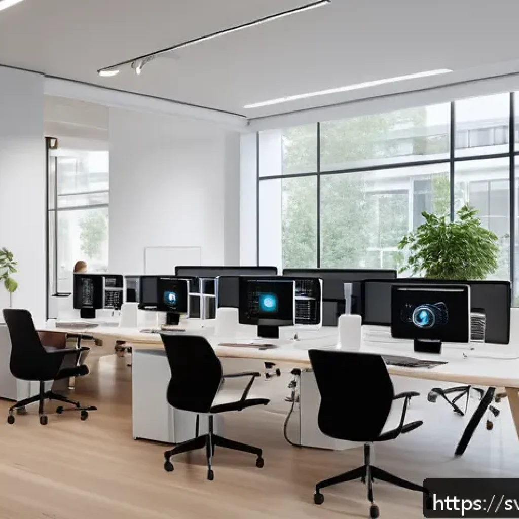 티어링 아키텍처와 데이터 보안 전략 - A modern Scandinavian office environment with diverse professionals analyzing layered data security ...